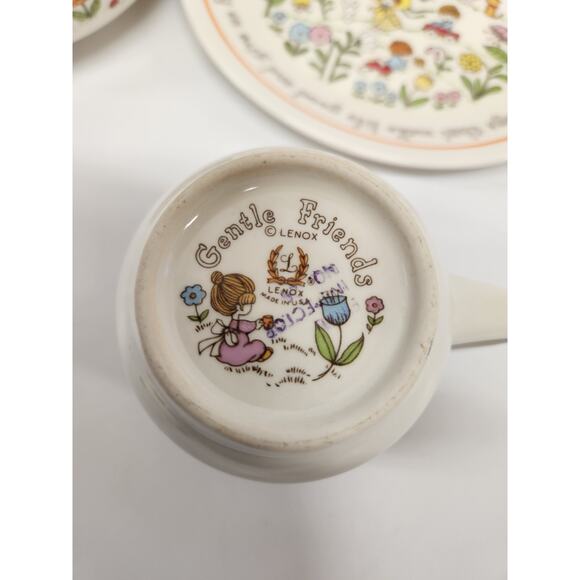 Vtg Children's Lenox Dinner Set "Gentle Friends" Plate Bowl Cup Made in USA - Picture 6 of 6